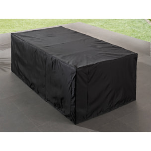Cuba - Salon de jardin encastrable 12 places - en résine tressée - Noir avec coussins gris + housse de protection - Noir / Gris