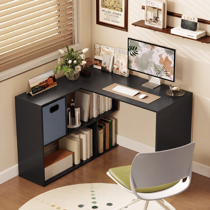 Bureau d'angle tiroir non tissé gris étagère 3 compartiments dim. 110 x 100 x 75 cm noir