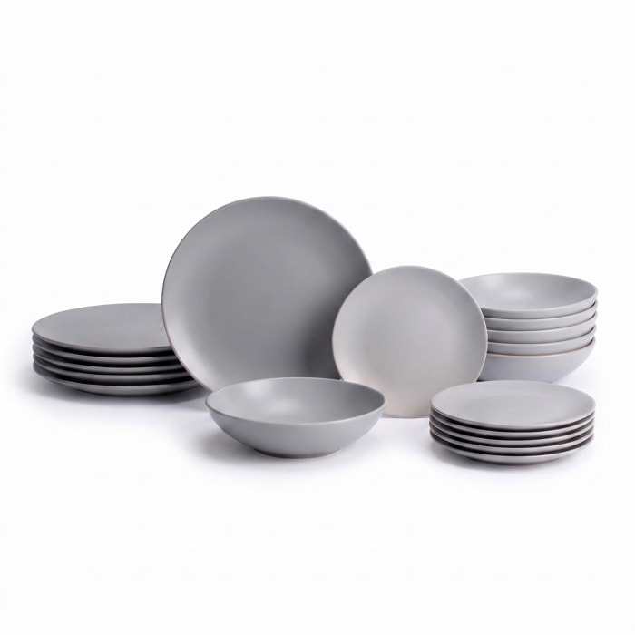 Servizio piatti 18 pezzi in ceramica - GRIGIO