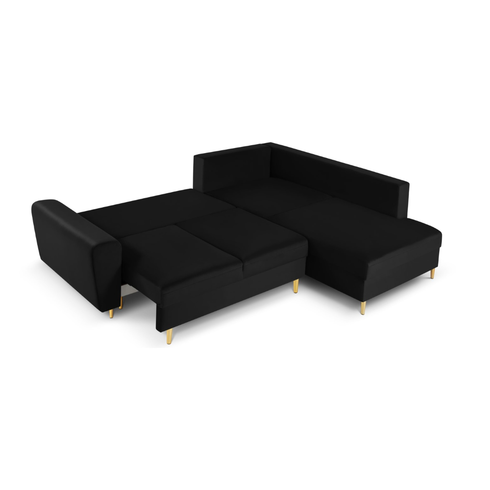 Canapé d'angle droit convertible avec coffre de rangement "Kyoto" 5 places en velours noir
