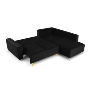 Canapé d'angle droit convertible avec coffre de rangement "Kyoto" 5 places en velours noir