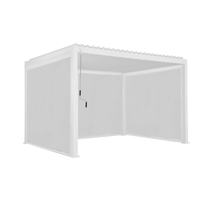 Pergola bioclimatique en aluminium. lames orientables 3x4m + 2 stores 3m + 1 store 4m TRIOMPHE blanc