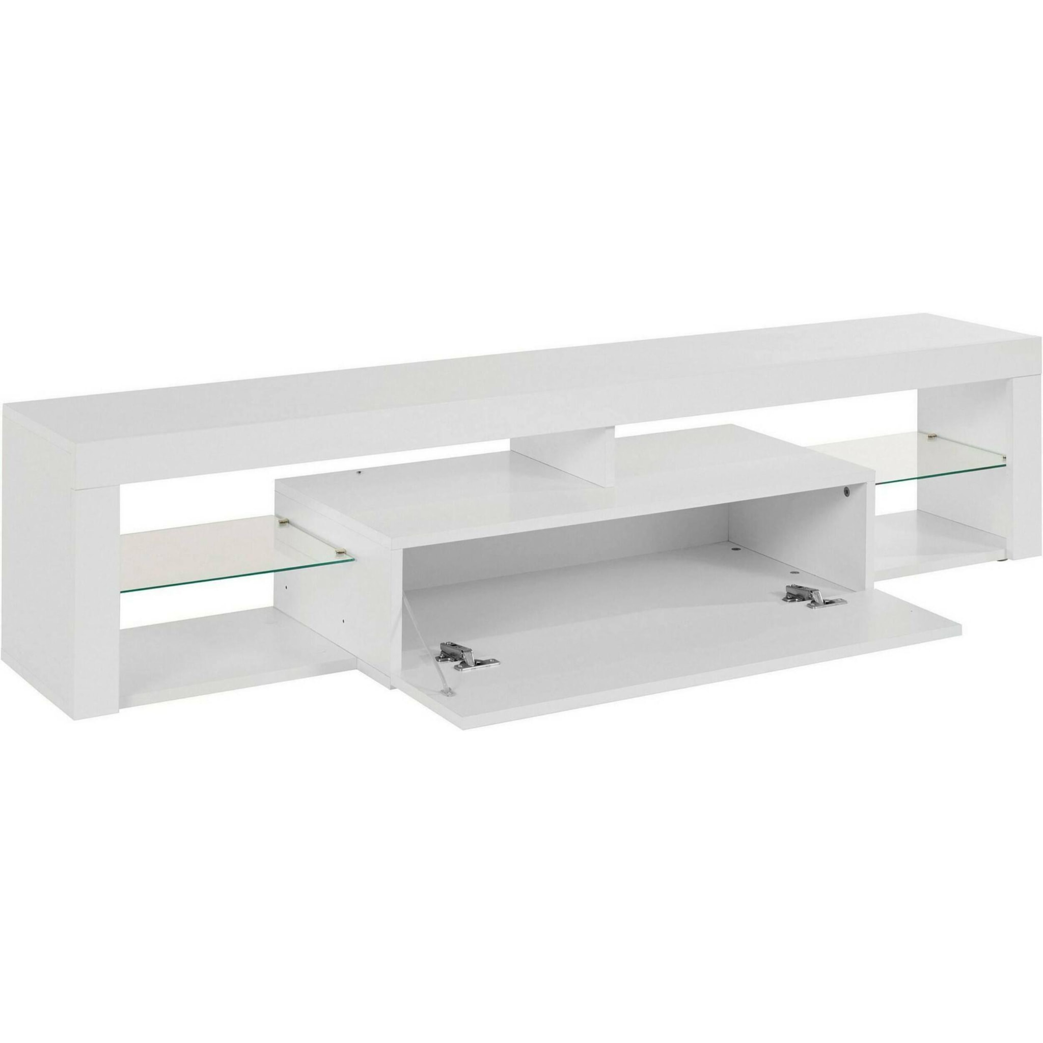 Mobile porta TV Dcompagno, Base porta TV, Credenza bassa da soggiorno a 1 anta, 100% Made in Italy, 160x40h35 cm, Bianco lucido