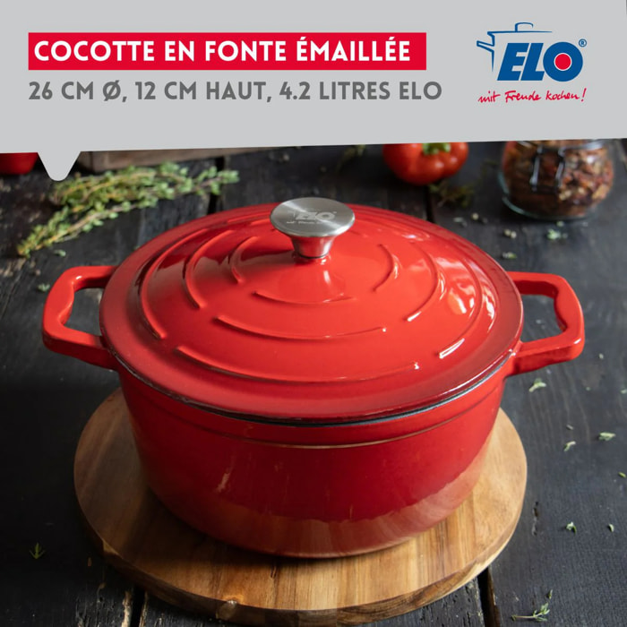 Cocotte en fonte émaillée 26 cm rouge cerise 4.5 L Elo