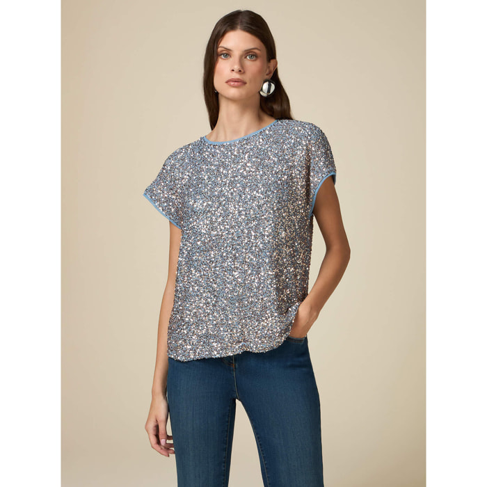 Oltre - Blusa llena de lentejuelas - Light - blue