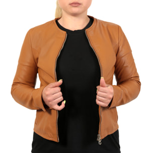 Giubbino in pelle di vitello nappa Cuoio-Slim Fit