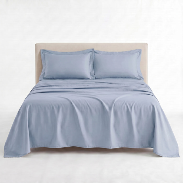 Completo lenzuola matrimoniale in raso di cotone 200 TC, set con lenzuolo sopra sotto con angoli e 2 federe con volani, morbido e traspirante, effetto seta elegante, stile hotel, resistente e facile da lavare, comfort per tutte le stagioni
