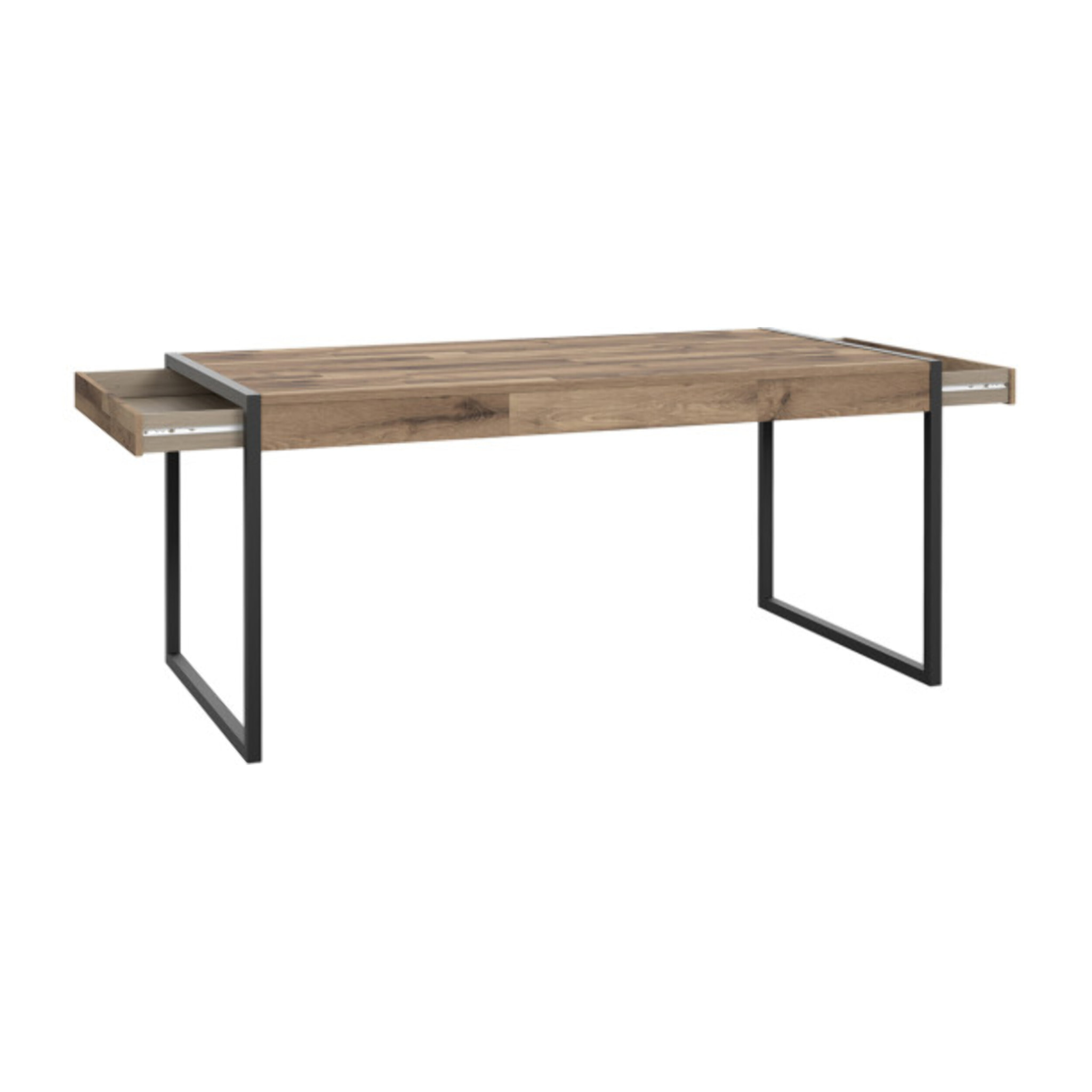 Table de repas en bois effet et métal noir 2 tiroirs L166cm - BUDDY