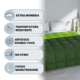 TRAPUNTA INVERNALE ELEGANT, 300gr, Microfibra, Doubleface, Made in Italy - VERDE SCURO/VERDE MELA
