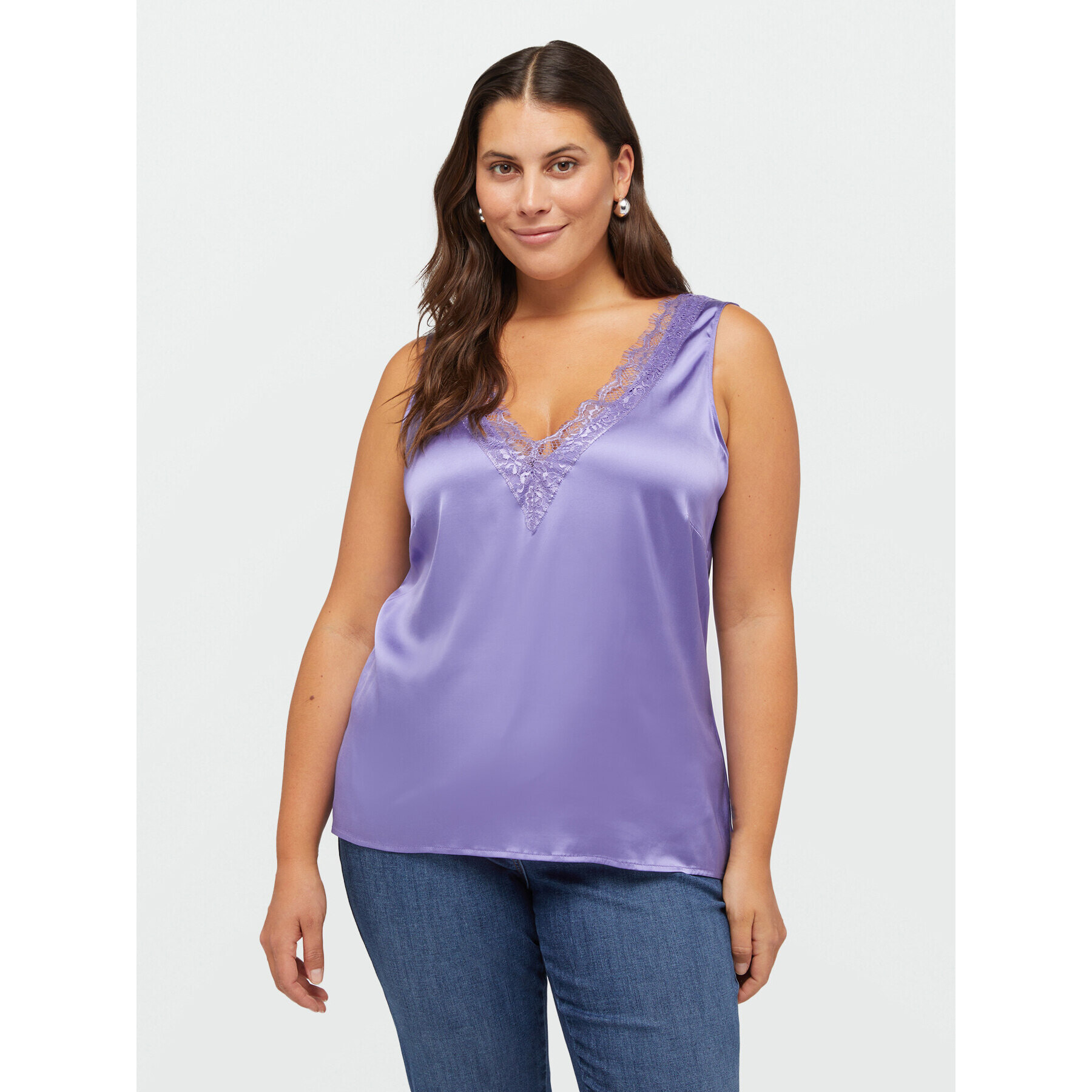 Fiorella Rubino - Top in raso con scollo a V in pizzo - Viola