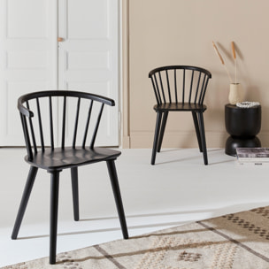 Lot de 2 chaises noires à barreaux en bois et contreplaqué. Paula. L 51 x P 53 x H 75cm
