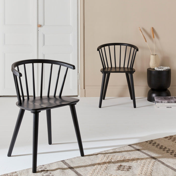 Lot de 2 chaises noires à barreaux en bois et contreplaqué. Paula. L 51 x P 53 x H 75cm