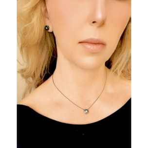 Conjunto collar y pendiente redondo plata 10µ gun y cristal Sw