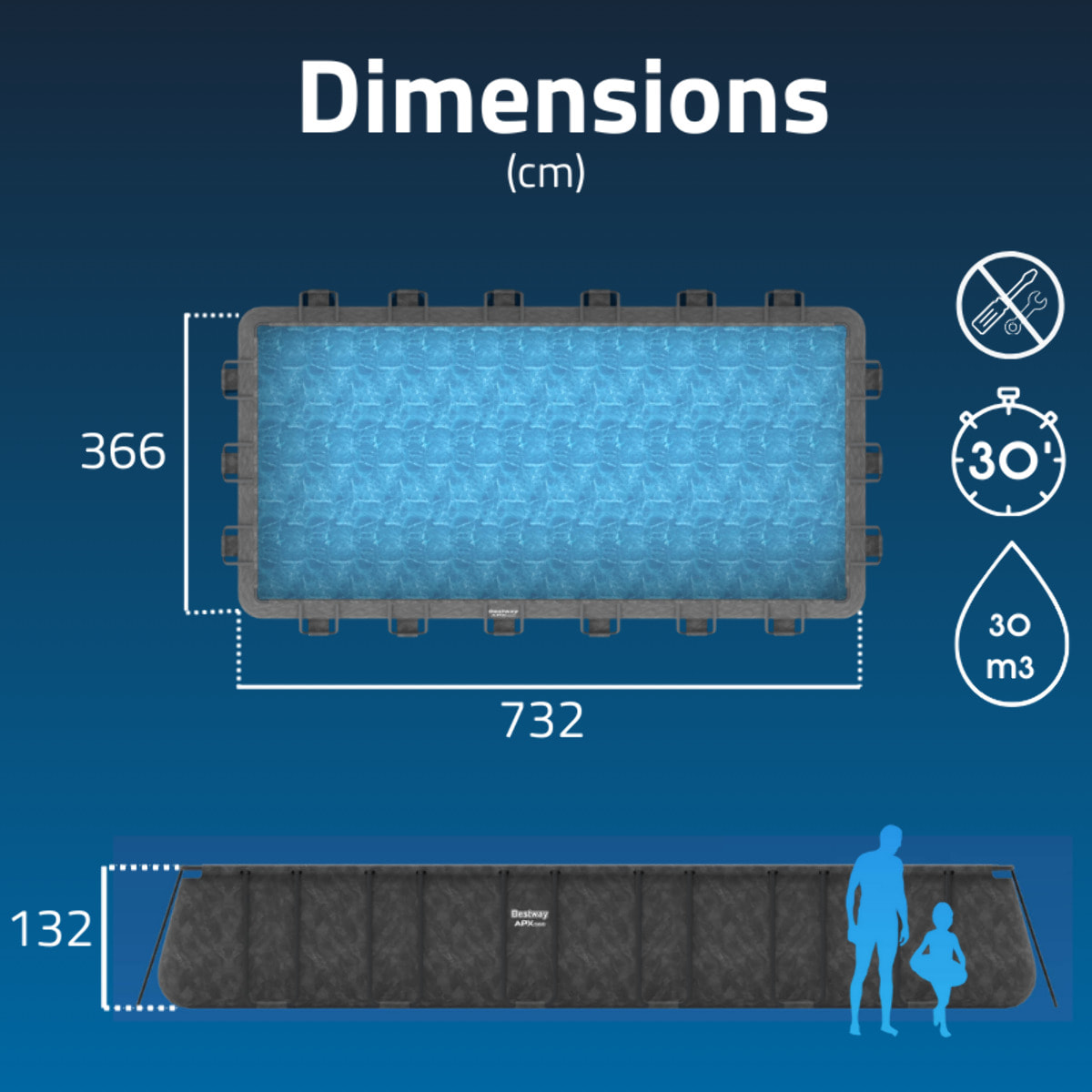 Bestway Piscine hors sol tubulaire rectangulaire Bestway APX 365 - 732 x 366 x 132 cm gris foncé