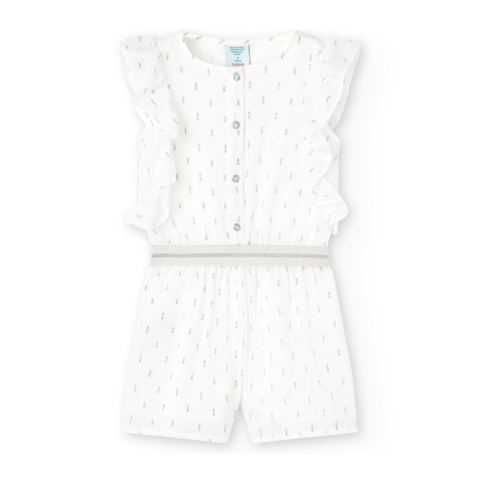 Mono de gasa niña, blanco liso, mangas cortas