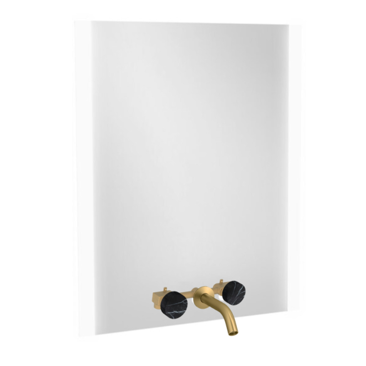Miroir 3 trous 80 cm + mélangeur lavabo encastré 3 trous Grands Boulevards marbré orage et laiton brossé