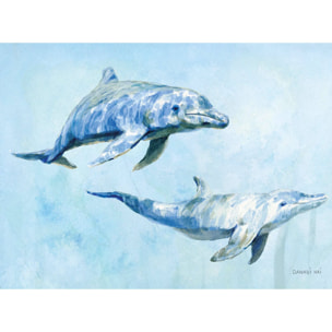 Papier peint dauphins aquarelle bleu océan ambiance marine Intissé