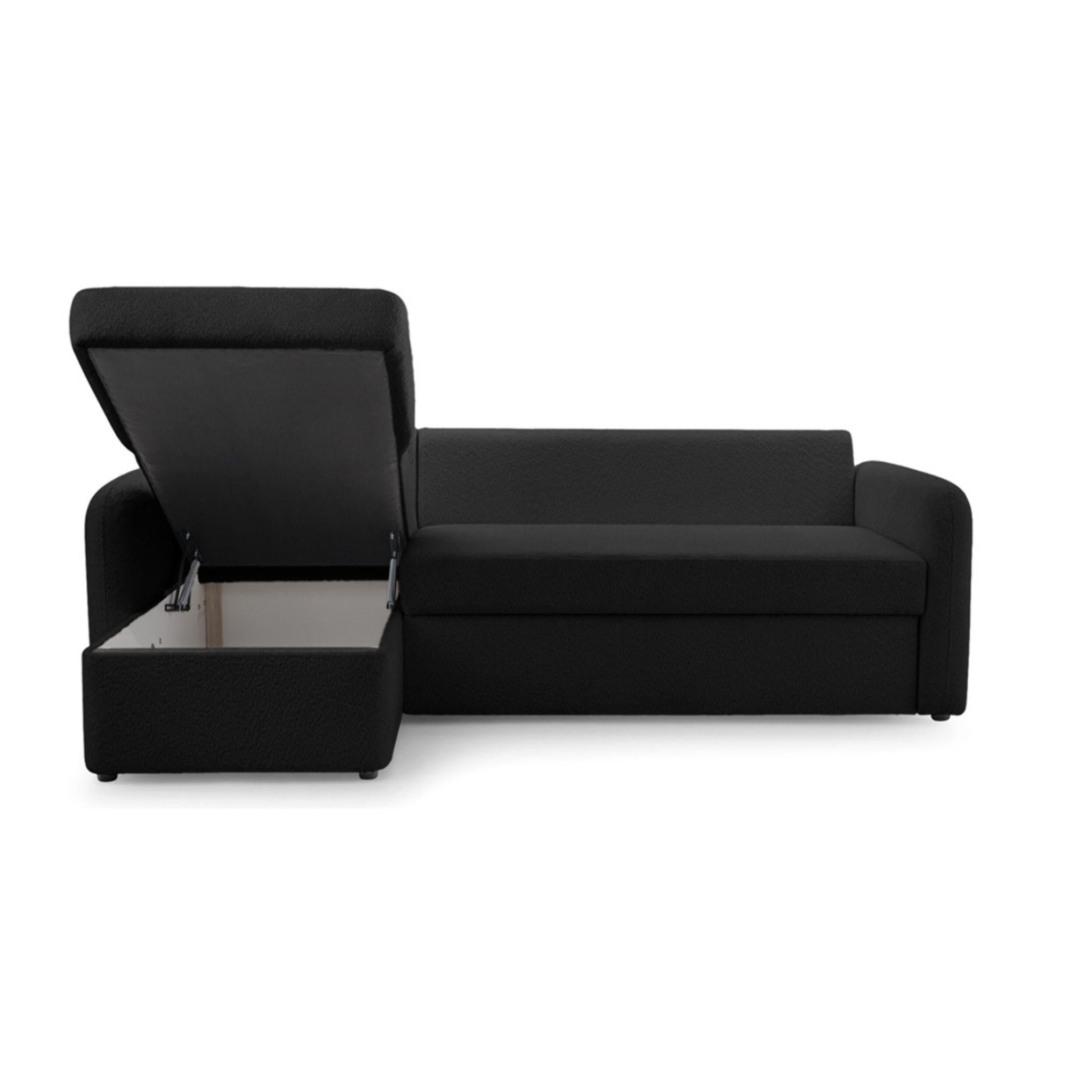 Pocatello - canapé d'angle réversible 4 places - convertible avec coffre - en tissu bouclette - Noir