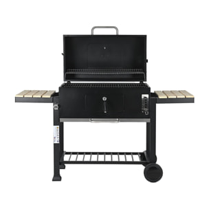 Barbecue charbon avec tablettes latérales et grilles réglables "Marquis" - Noir