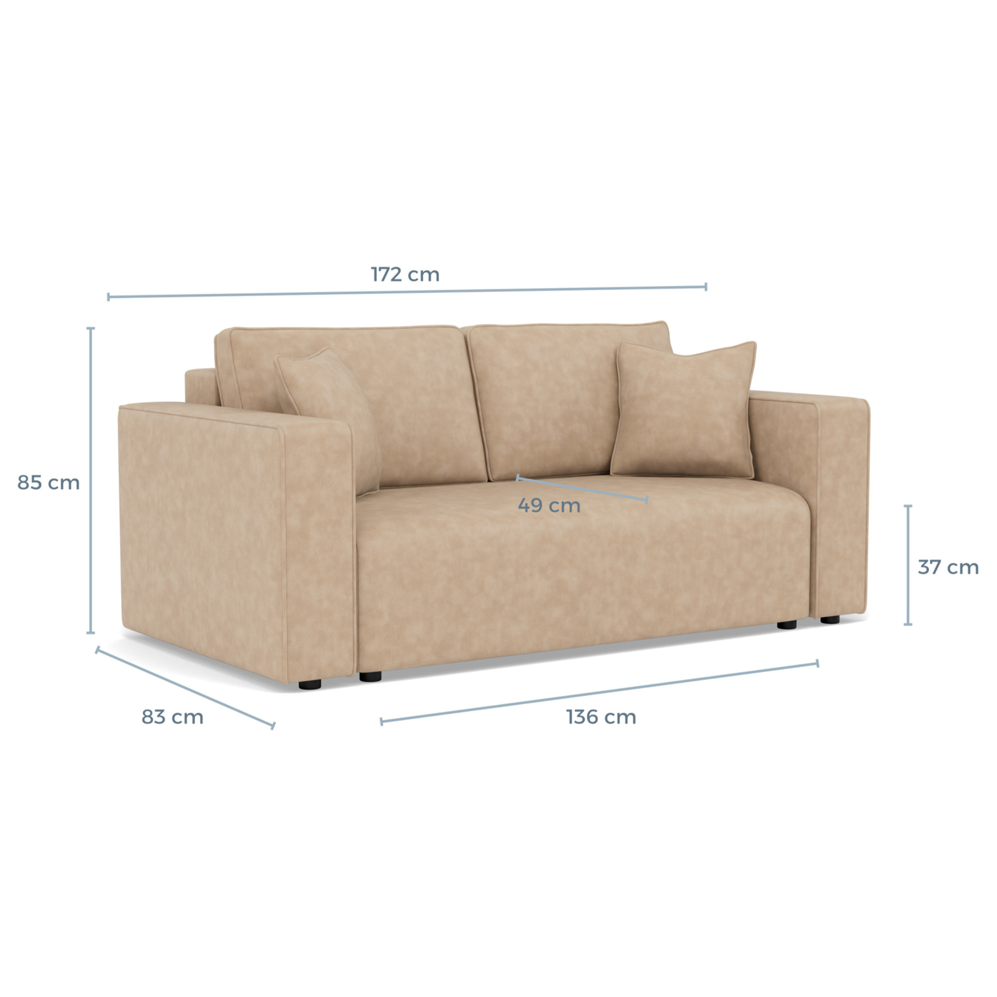Topaze - canapé droit 2 places en simili - Beige