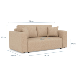 Topaze - canapé droit 2 places en simili - Beige