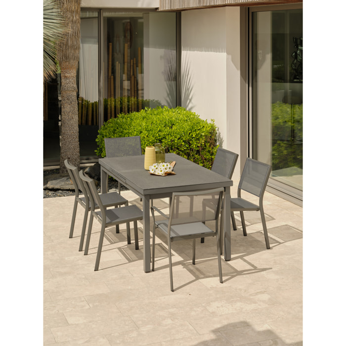 DANIA - Ensemble repas de jardin 6 places en aluminium gris anthracite