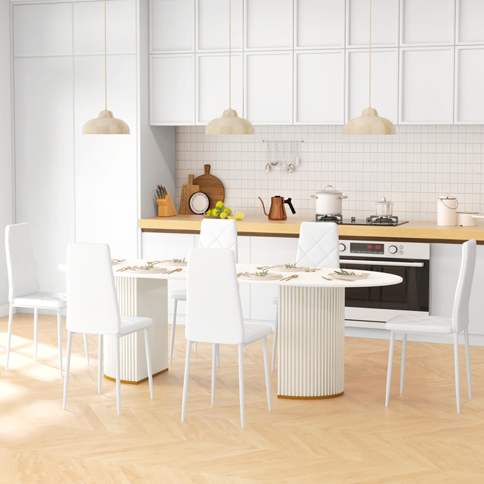 Pack de 6 Sillas de Comedor, Sillas de Cocina Modernas, Tapizadas de Cuero Sintético, Respaldo Alto, Asiento Acolchado, Patas de Acero, Blanco
