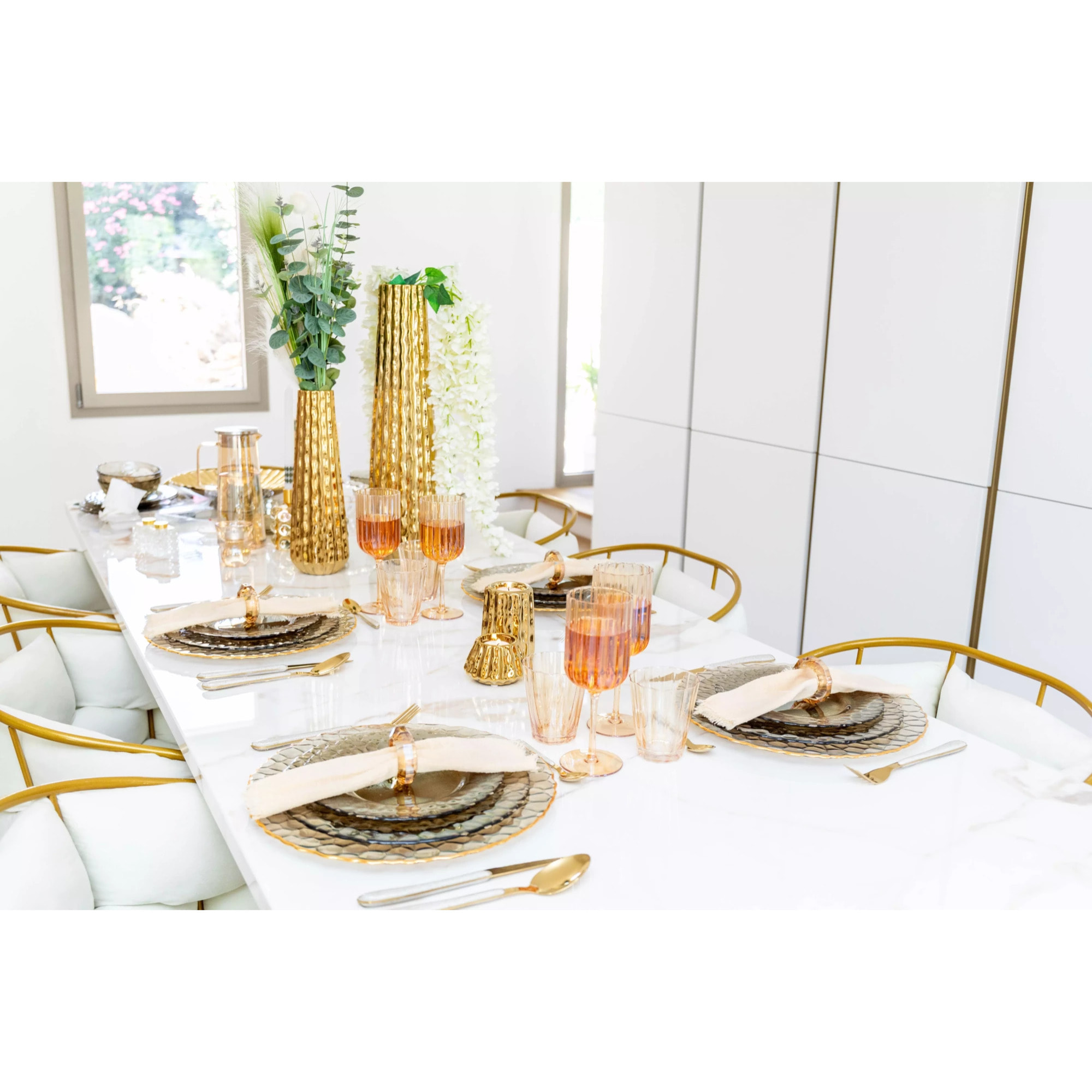 Lot de 6 Dessous d'assiette doré avec bords finement textures 33cm