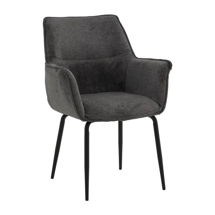 Set di 2 sedie SHERMAN OAKS in tessuto grigio e gambe in metallo nero, con braccioli