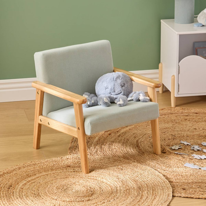 Fauteuil enfant Basile vert céladon en velours côtelé