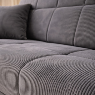 BAKAR Canapé convertible avec coffre en velours côtelé gris 3 places