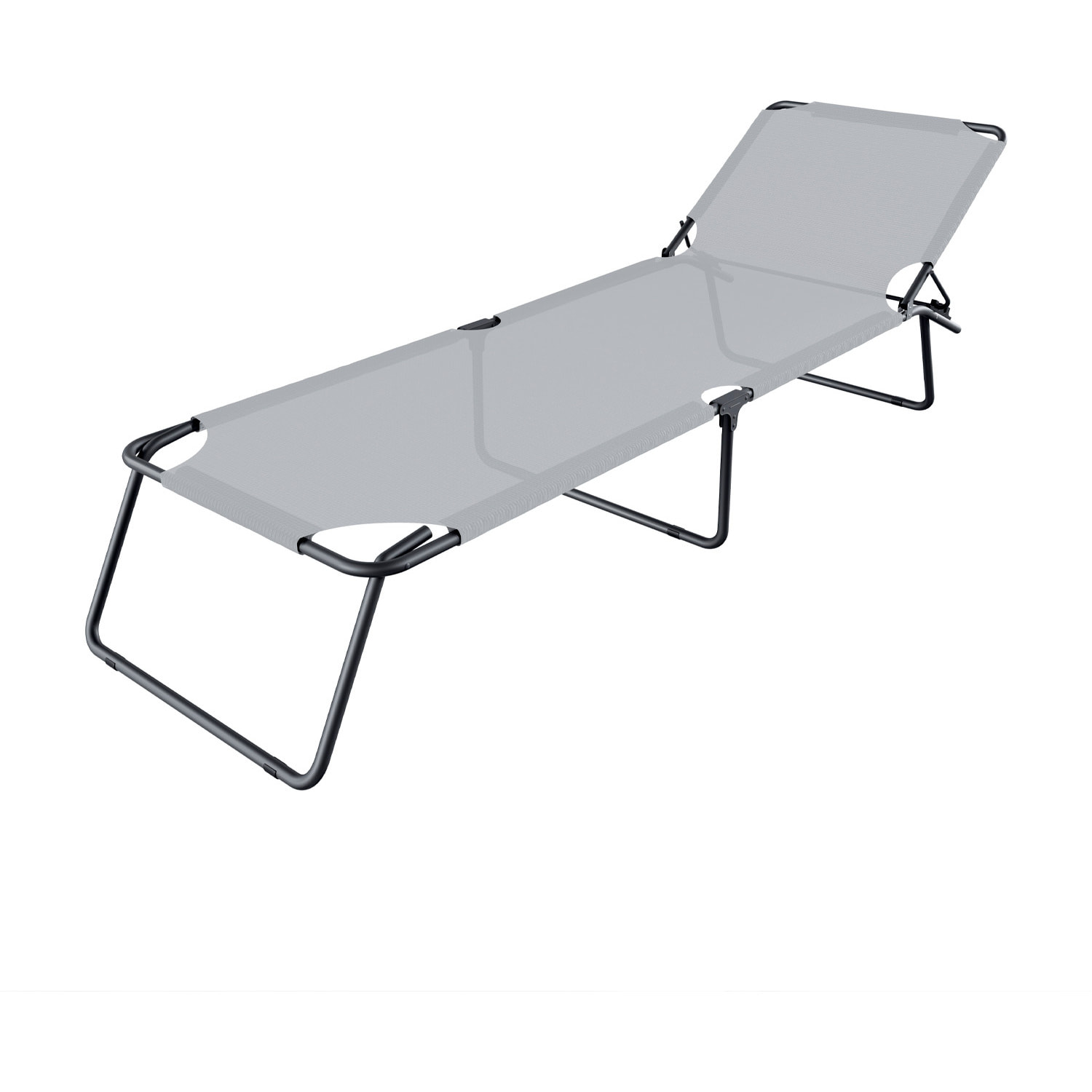 Lettino Pieghevole Prendisole Senza Tettuccio Parasole Schienale Reclinabile Regolabile Struttura In Metallo Nero Sedia Sdraio 187 x 53 x 24 Cm (Gray)