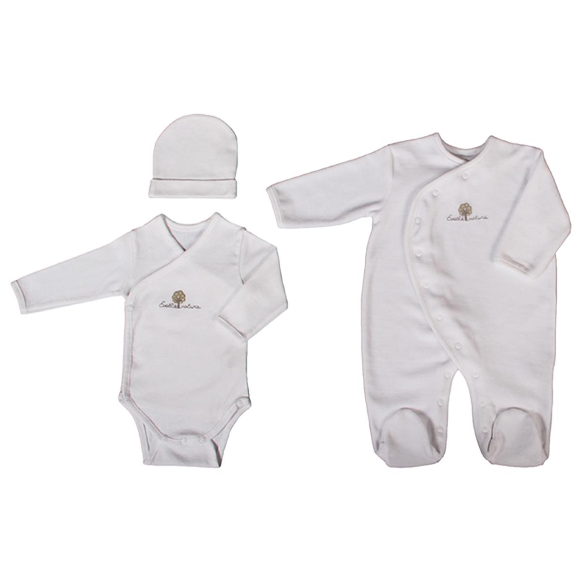 Set Dorsbien velours /Body/Bonnet 3 mois Coton bio Blanc