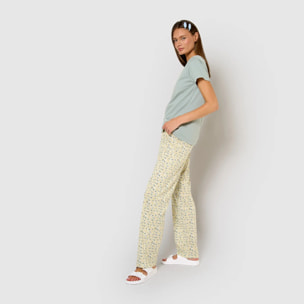 Pijama largo algodón manga corta con escote pico domana azul agua