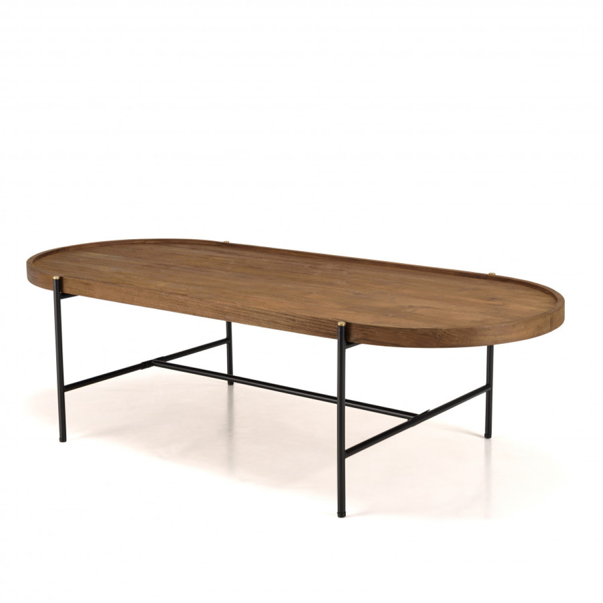 ALIDA - Table basse ovale 140x63cm plateau en bois de teck recyclé