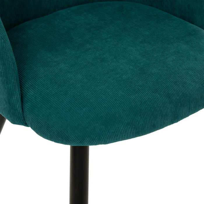 Fauteuil "Celeste" - vert jade - velours côtelé - pieds métal noir