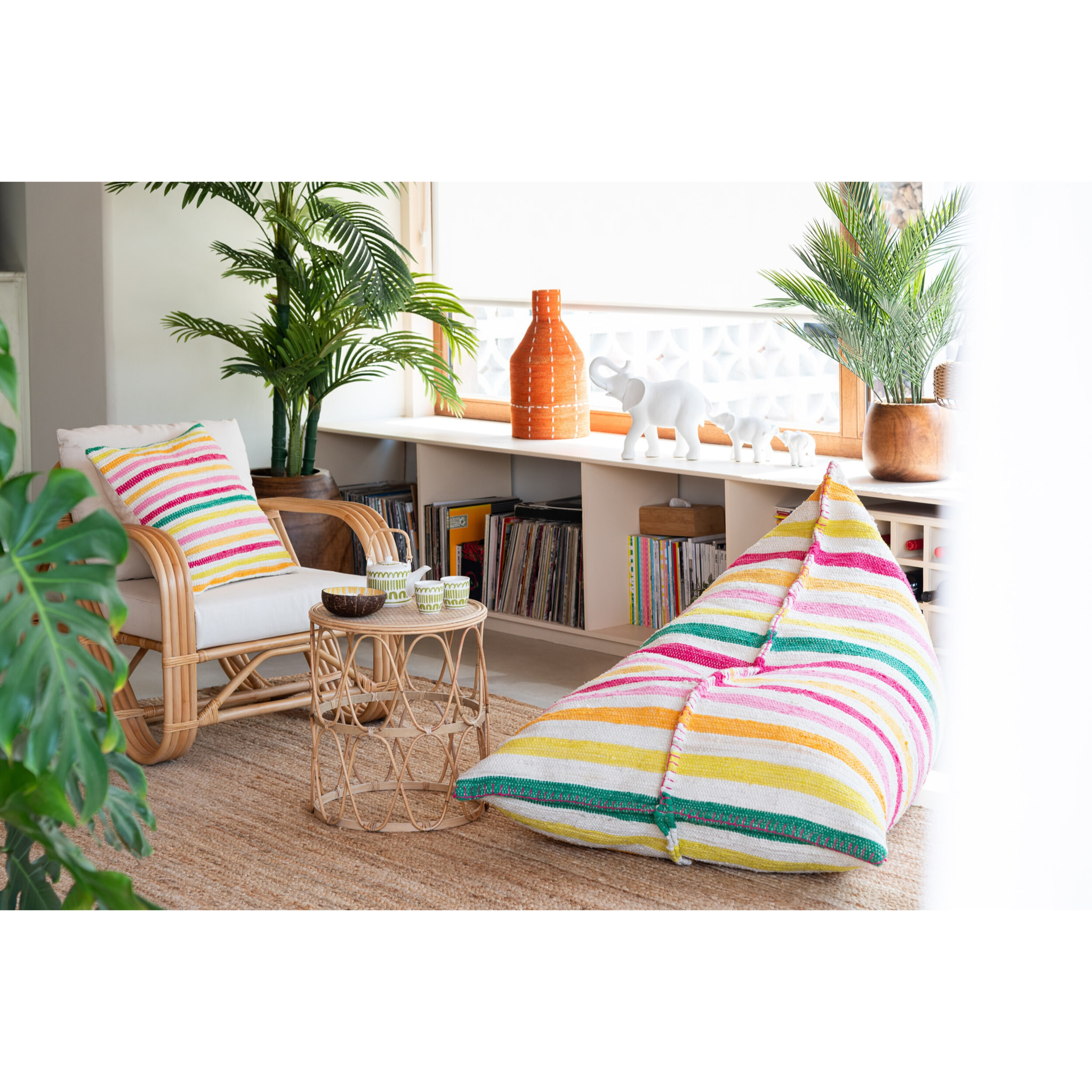 J-Line vase Bouteille Rayures Pointillés - rotin - rose/roange/jaune - 3 pièces