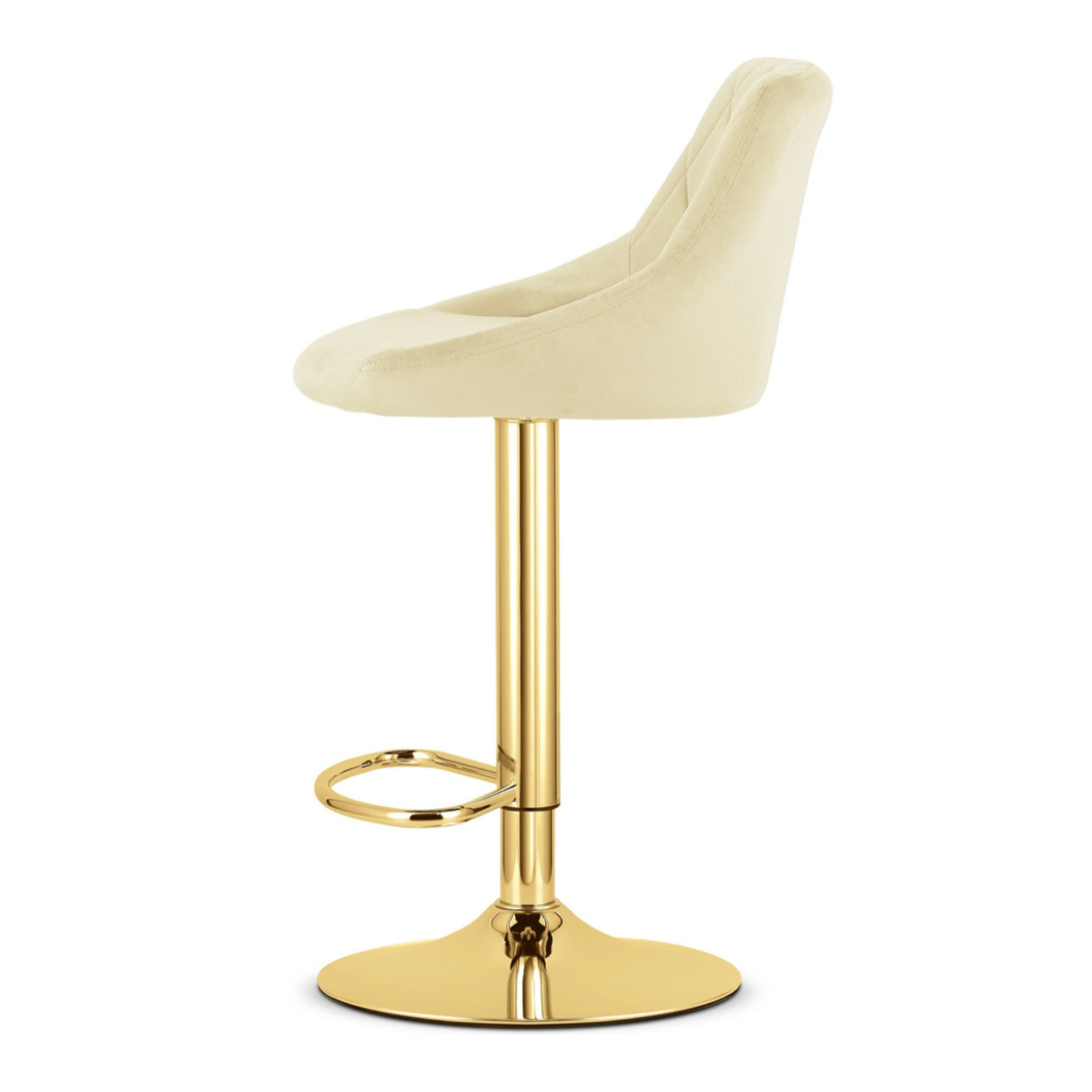 Sgabello girevole Kast in velluto beige e base oro