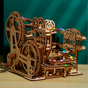 Maqueta de Madera 3D, diseño de Laberinto para canicas con movimiento mecánico. 369 piezas.