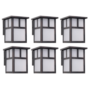 Osaka (6 unidades) Aplique de Pared Exterior Rústico de Estilo Japonés. Bombilla E27. Lámpara Jardín IP23 Marrón Óxido