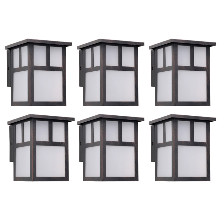 Osaka (6 unidades) Aplique de Pared Exterior Rústico de Estilo Japonés. Bombilla E27. Lámpara Jardín IP23 Marrón Óxido