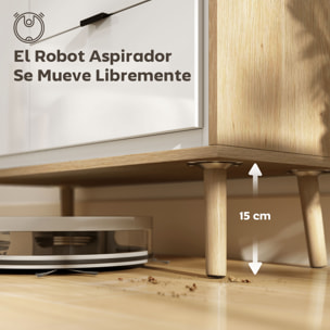 Aparador de 1 Puerta, Aparador de Salón Moderno con 3 Cajones, Estante Ajustable y Patas de Madera, para Cocina, Entrada, Dormitorio, 80x35x77 cm, Blanco Brillo y Roble