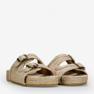 Sandalias de esparto beige con plataforma y hebillas