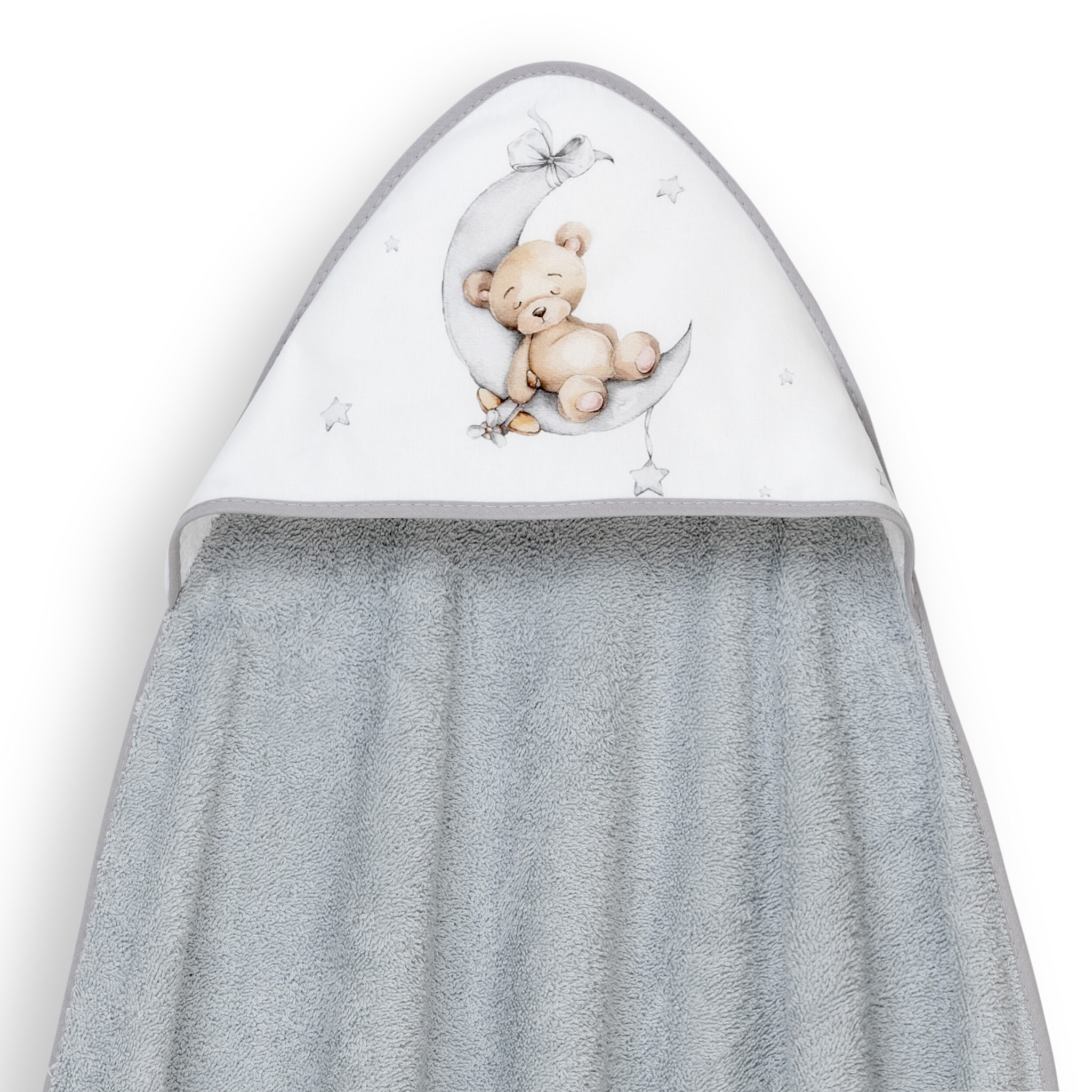 Capa Baño 1X1 Mod Estampado Oso Luna Estrellas+Gorro Gris