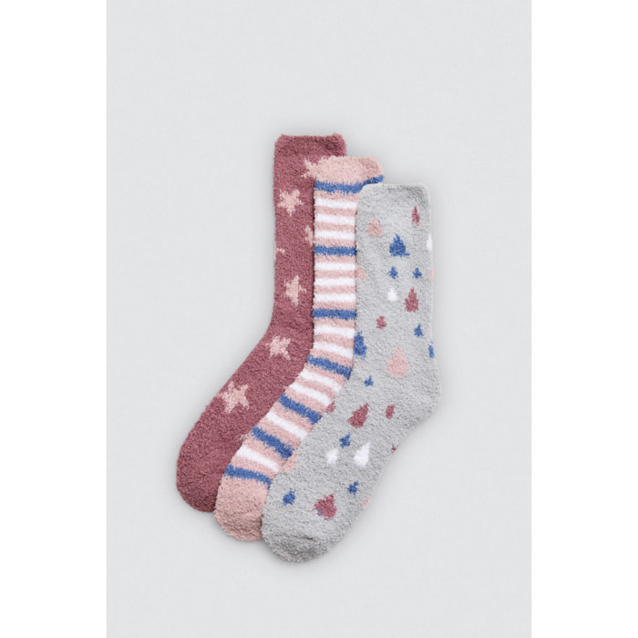 Confezione da 3 calzini in flanella stampati