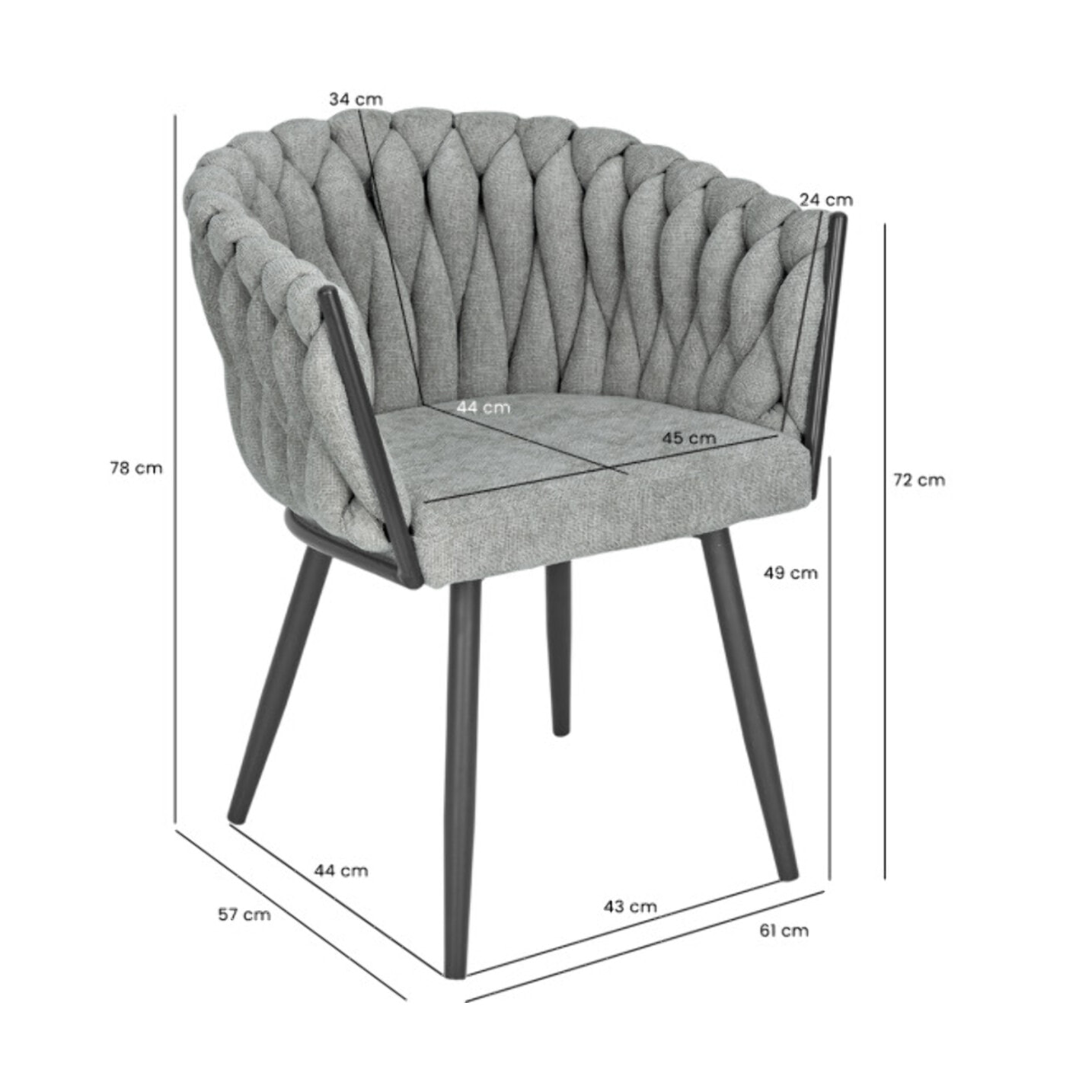 Chaise en tissu maille tressé matelassé avec accoudoirs - MELODIE 2