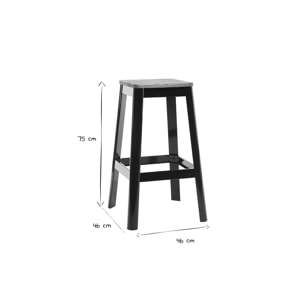 Tabouret de bar design noir et bois H75 cm NICK