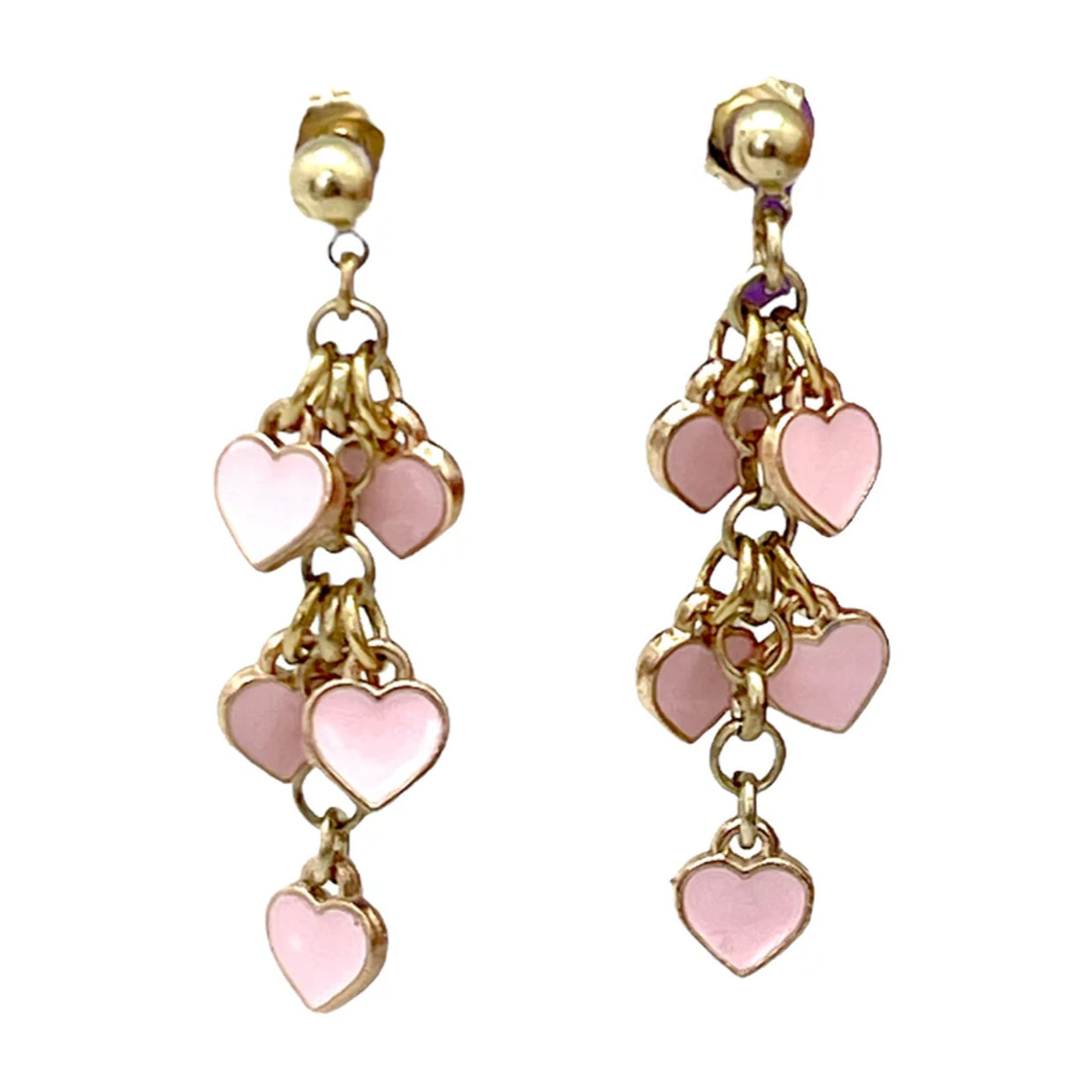 Pendiente cascada de corazones en rosa dorado