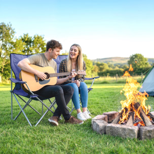 Lot de 2 chaises de camping pliables avec porte-gobelets et sac transport bleu foncé