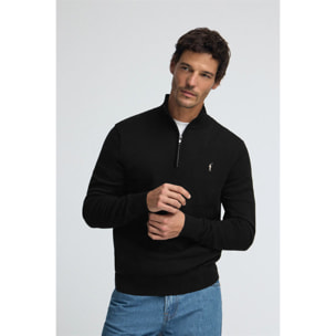 Maglione nero in cotone con mezza cerniera e ricamo Rigby Go